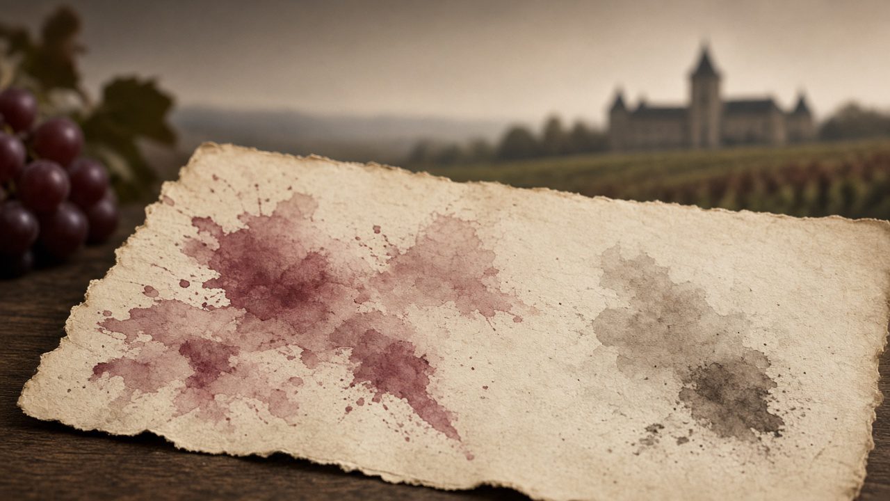 Cream parchment aesthetic with soft Bordeaux château silhouette (no readable text)