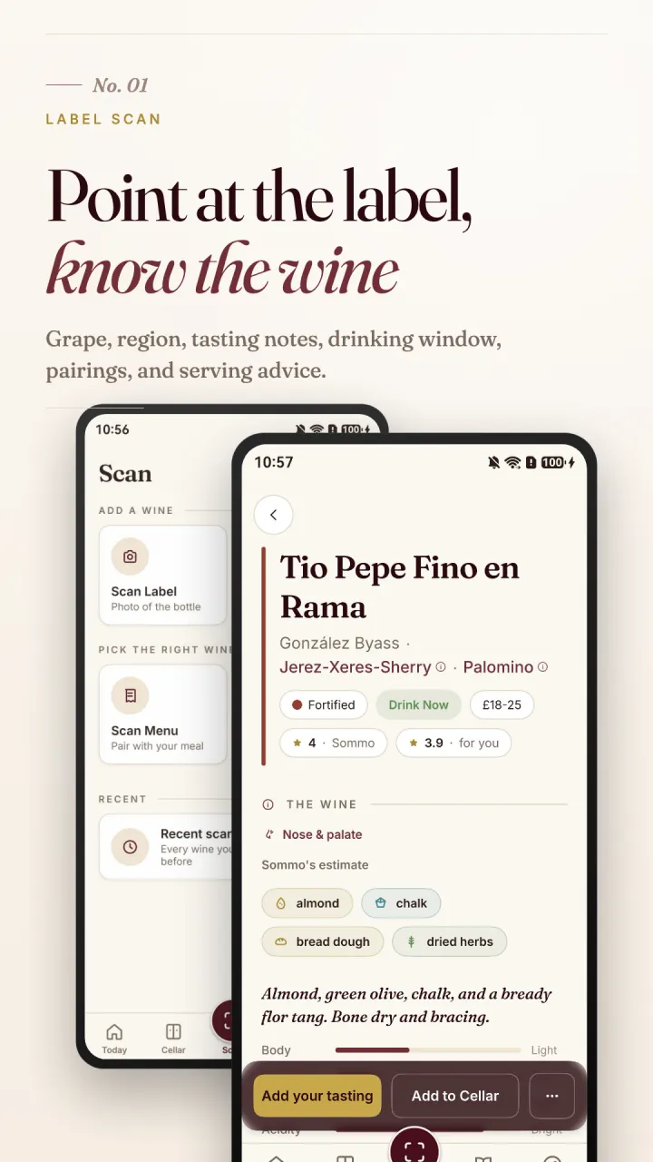Sommo on HarmonyOS: point at a wine label and get the grape, region, tasting notes and pairings