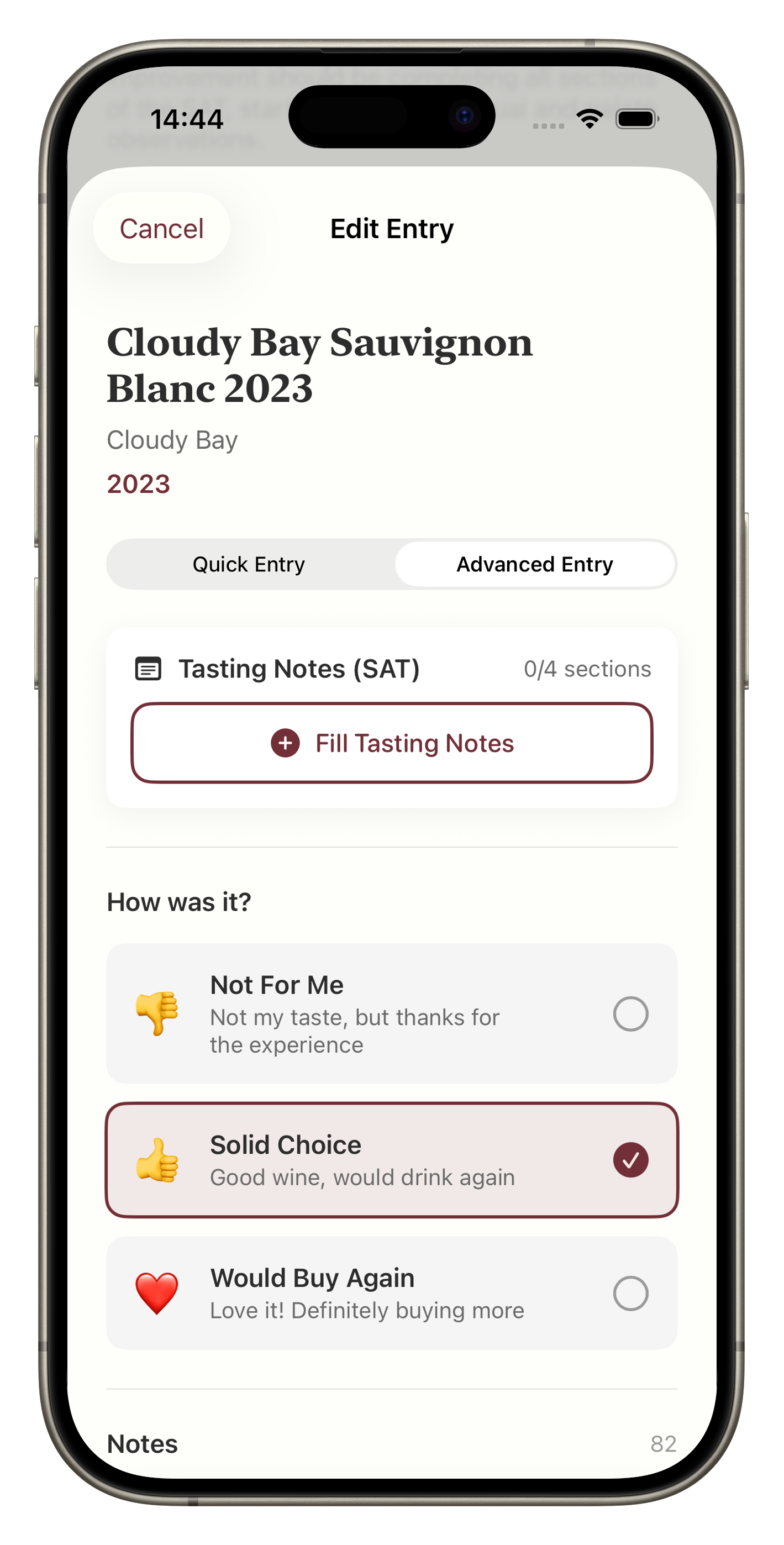 Tasting Note Wizard screenshot
