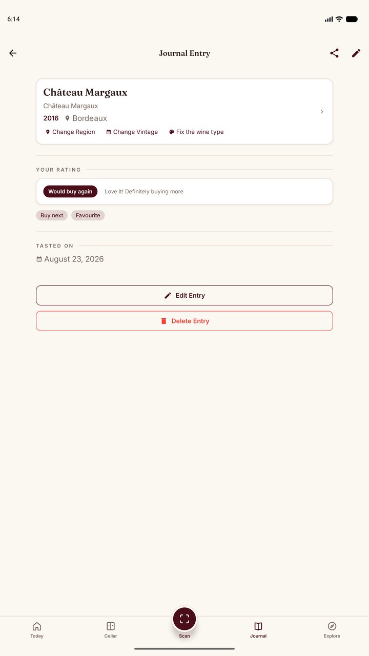 Sommo journal entry with SAT tasting notes on Android tablet
