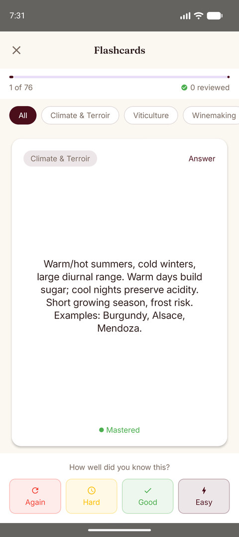 Sommo WSET exam prep drill on Android