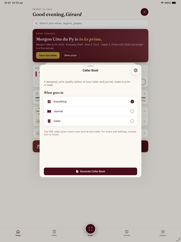 Sommo cellar book PDF export on iPad