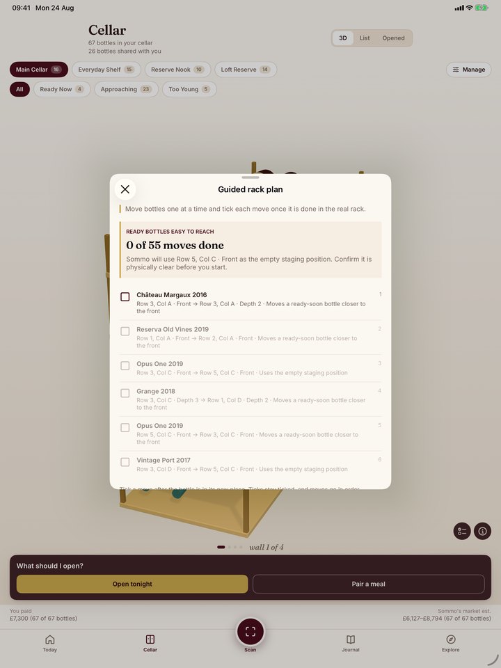 Sommo guided rack reorganisation checklist on iPad