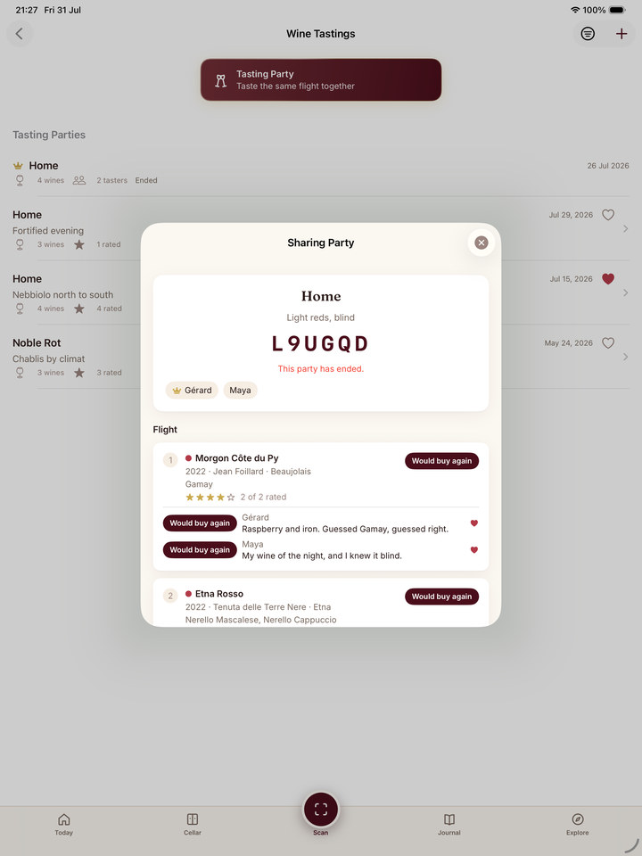Sommo Sharing Party with guests rating a flight on iPad