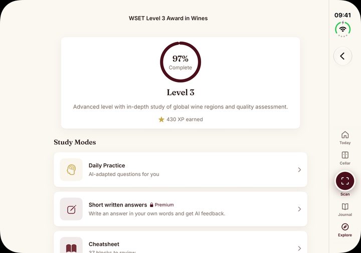 Unfolded: WSET Level 3 study progress and study modes