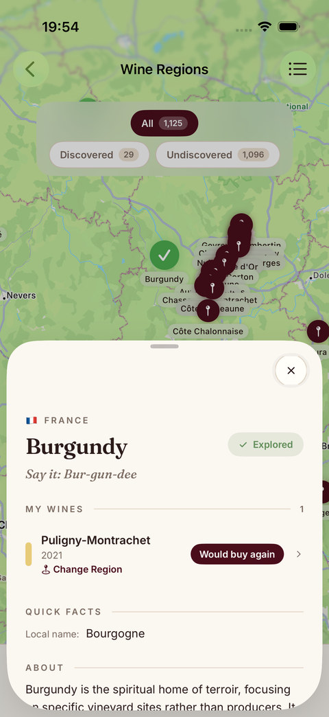 Sommo wine region atlas on iPhone