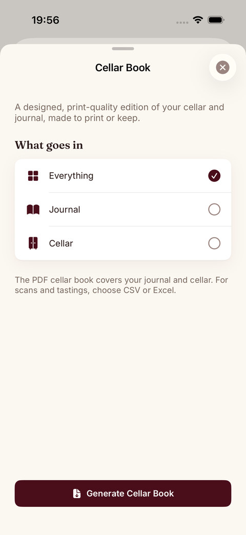 Sommo cellar book PDF export on iPhone