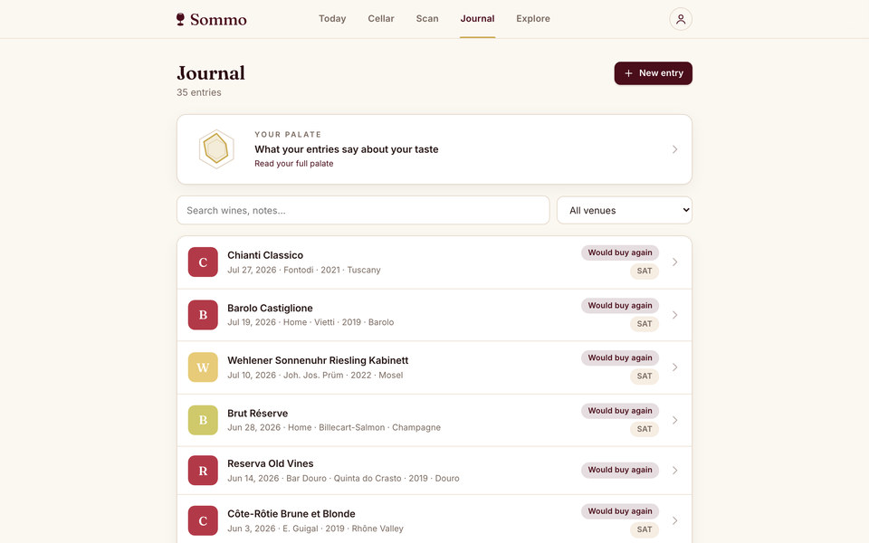 The Sommo journal in a desktop browser