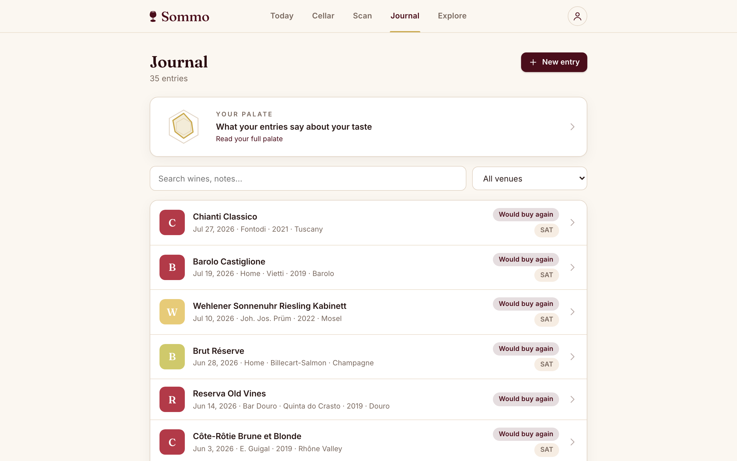 The Sommo journal in a desktop browser