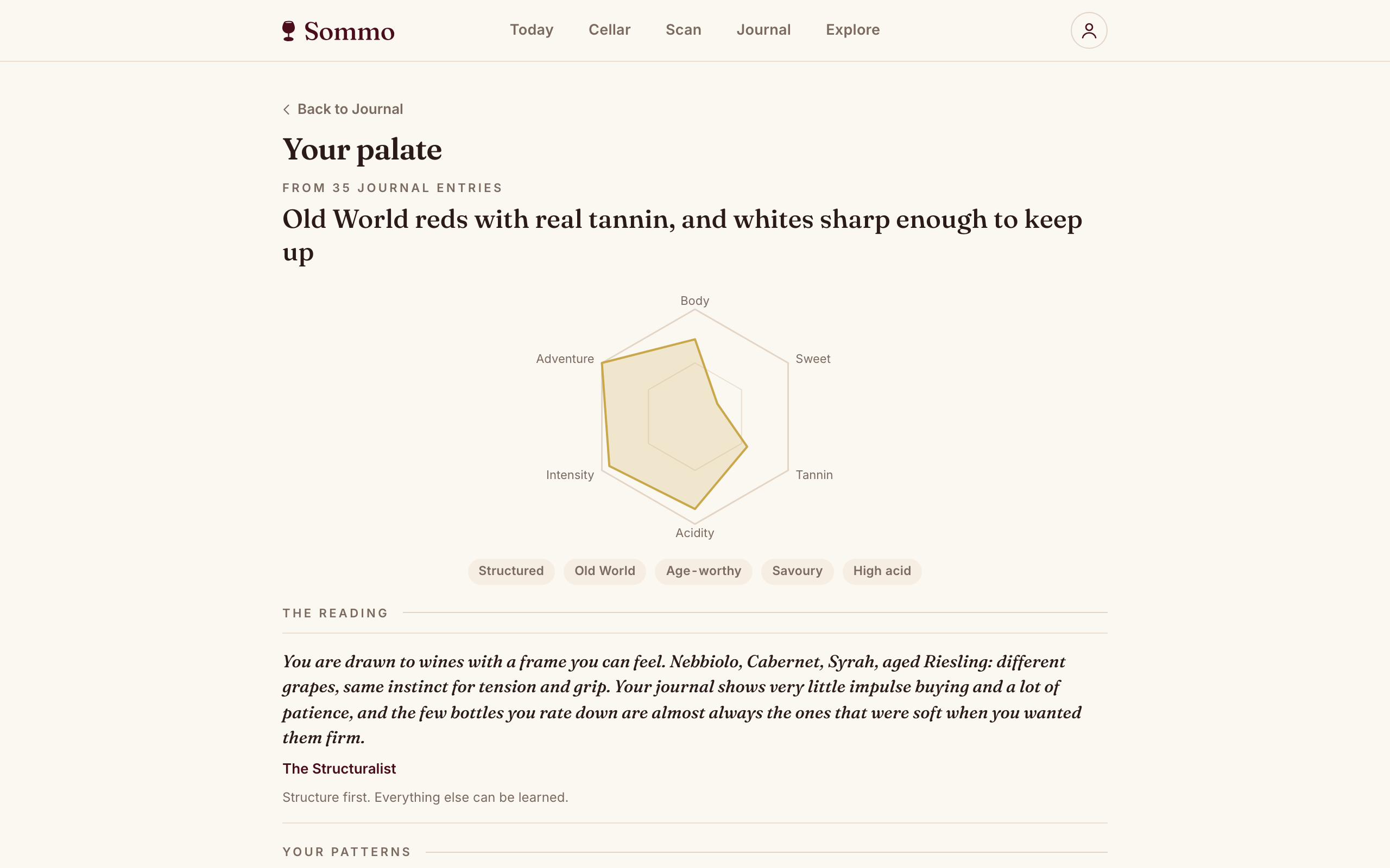 The Your palate page in a desktop browser